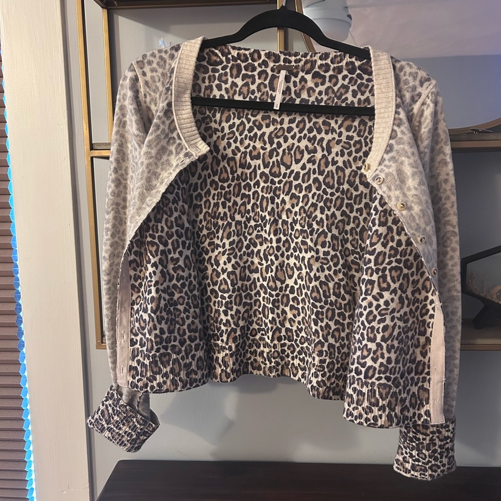 Free People cashmere Leopard Print Cardigan Sweater - Picture 5 of 7